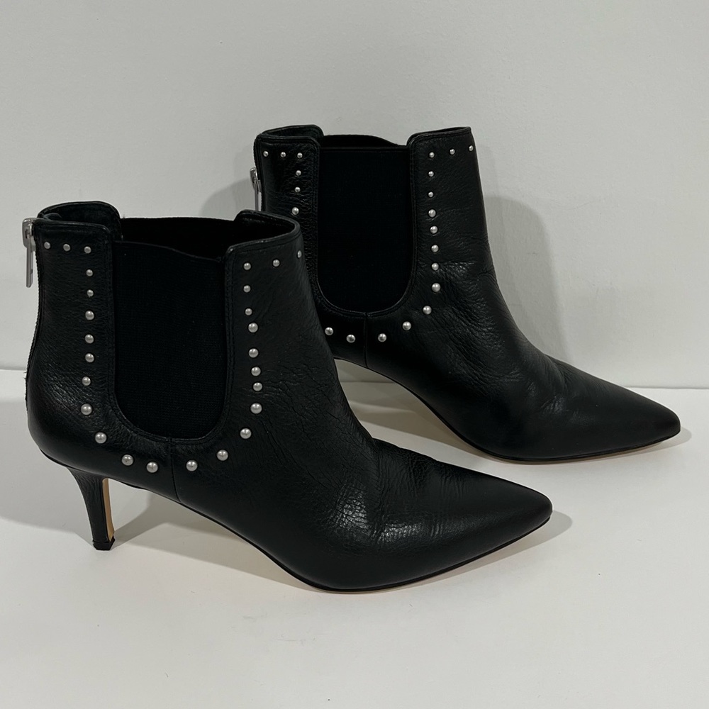 Lord & Taylor Studded And Elastic Zip On Black Leather Ankle Booties Size 8